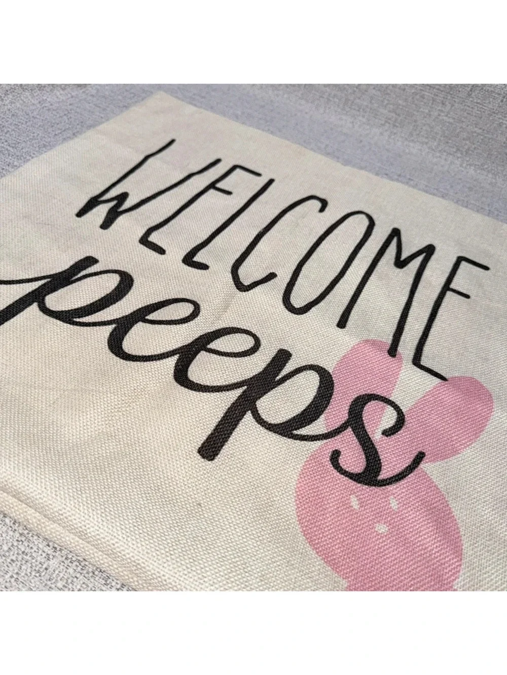 Welcome Peeps Easter Bunny Pillow Cover Farmhouse Spring Decor Pink Rabbit Throw